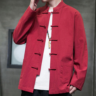Buddha Stones Simple Frog-Button Chinese Tang Suit Cotton Men Jacket Shirt With Pockets - image 39