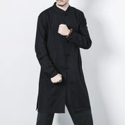 Foviel Fall Simple Frog-Button Linen Men's Mid-length Coat Zen Clothing