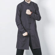 Foviel Fall Simple Frog-Button Linen Men's Mid-length Coat Zen Clothing