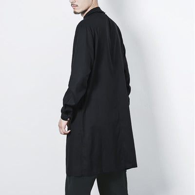Buddha Stones Fall Simple Frog-Button Linen Men's Mid-length Coat Zen Clothing - image 19