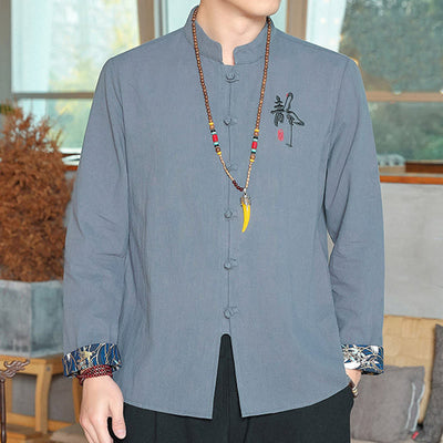Buddha Stones Fall Solid Long Sleeve Frog-Button Shirt Linen Men Zen Clothing - PowderBlue - US/UK/AU46，EU56 (5XL) - image 10