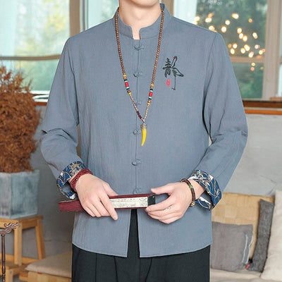 Buddha Stones Fall Solid Long Sleeve Frog-Button Shirt Linen Men Zen Clothing - image 12