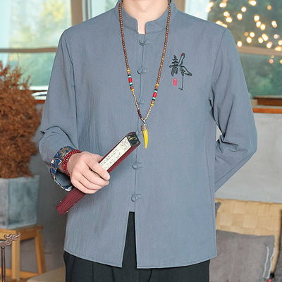 Buddha Stones Fall Solid Long Sleeve Frog-Button Shirt Linen Men Zen Clothing - image 14