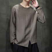 Foviel Fall Solid Round Neck Long Sleeve T-Shirt Cotton Men Clothing
