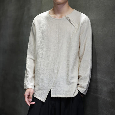 Buddha Stones Fall Solid Round Neck Long Sleeve T-Shirt Cotton Men Clothing - image 1