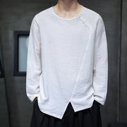 Foviel Fall Solid Round Neck Long Sleeve T-Shirt Cotton Men Clothing
