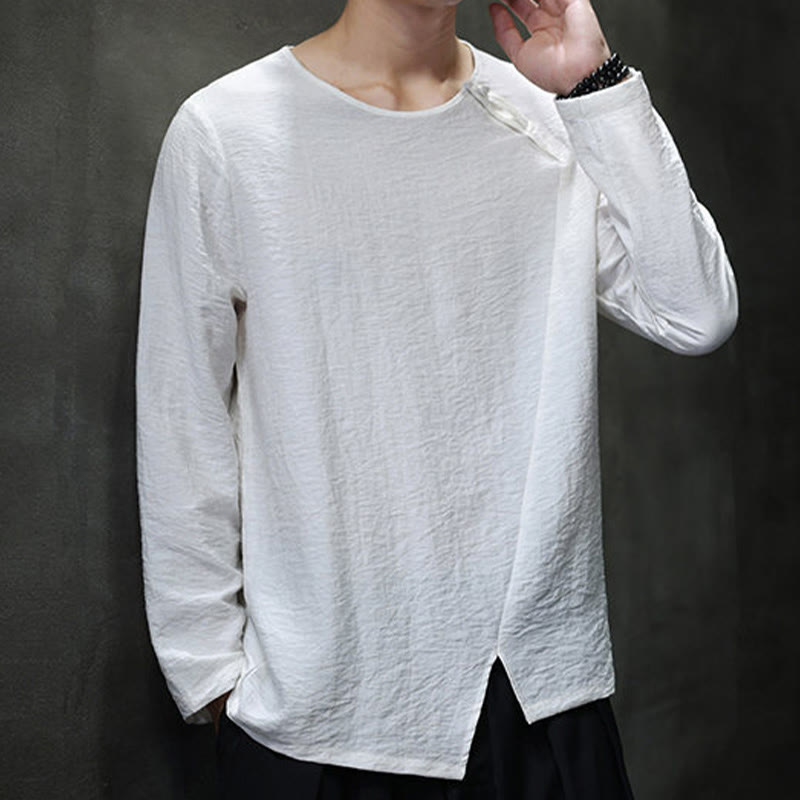 Buddha Stones Fall Solid Round Neck Long Sleeve T-Shirt Cotton Men Clothing - image 15