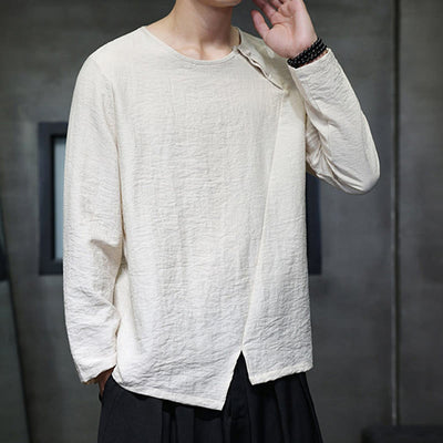 Buddha Stones Fall Solid Round Neck Long Sleeve T-Shirt Cotton Men Clothing - image 5
