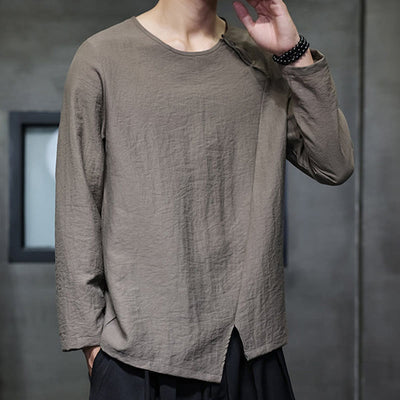 Buddha Stones Fall Solid Round Neck Long Sleeve T-Shirt Cotton Men Clothing - image 35