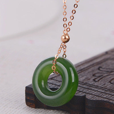 Buddha Stones Round Cyan Jade Healing 14K Gold Necklace Pendant Necklaces & Pendants BS 6