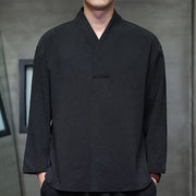 Foviel Simple V-Neck Long Sleeve T-Shirt Men Clothing