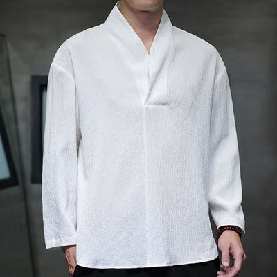 Buddha Stones Simple V-Neck Long Sleeve T-Shirt Men Clothing - image 6