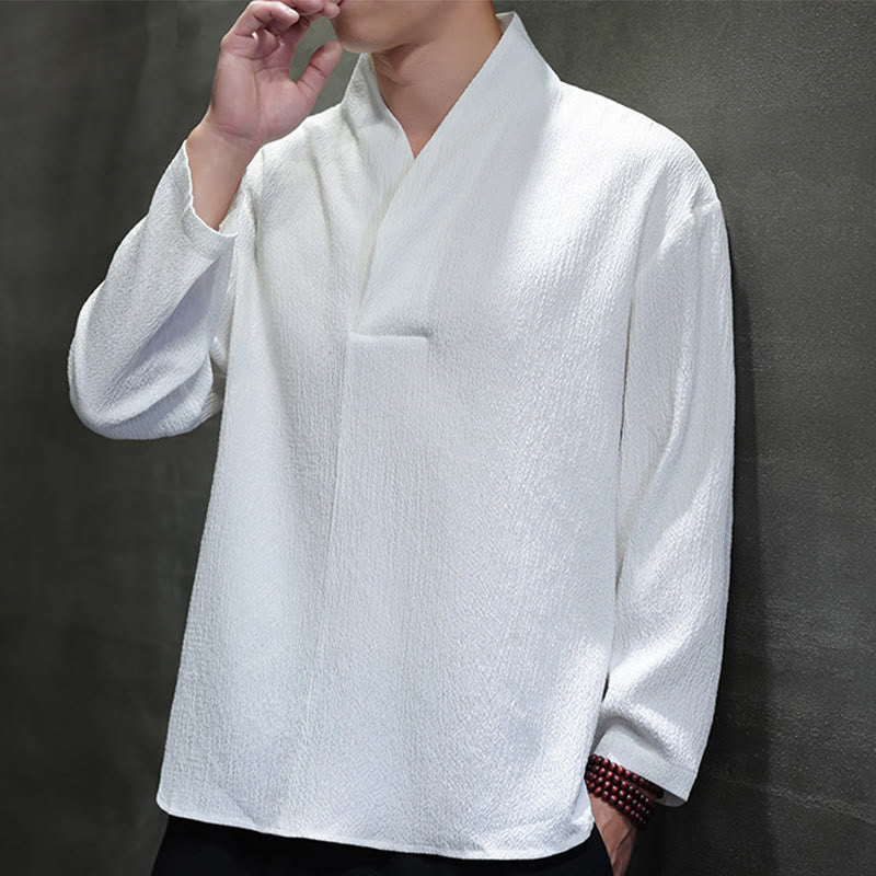 Buddha Stones Simple V-Neck Long Sleeve T-Shirt Men Clothing - image 5