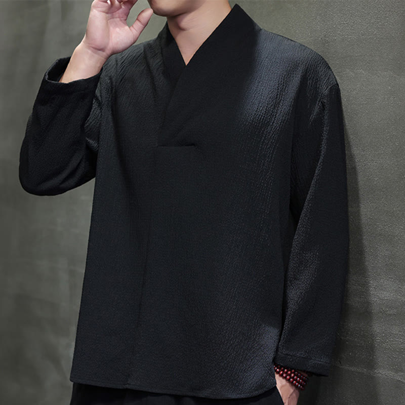 Buddha Stones Simple V-Neck Long Sleeve T-Shirt Men Clothing - image 17