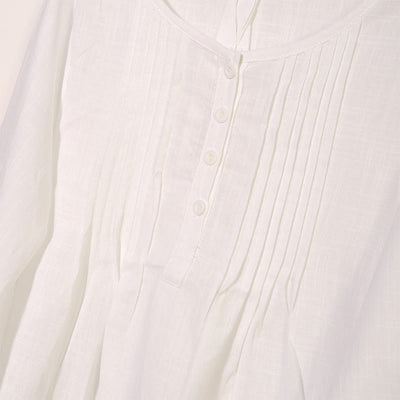 Buddha Stones Round Neck Casual Pleated Long Sleeve Shirt Cotton Linen Women's Shirts - image 7