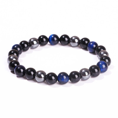 Bracelet Foviel puissant et positif en œil de tigre, obsidienne et hématite