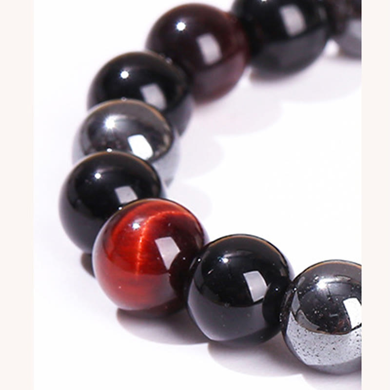 Foviel Natürliches Tigerauge Obsidian Hematite Positives Kraftvolles Armband