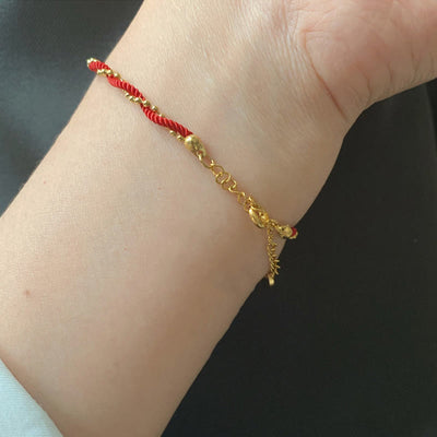 Buddha Stones Red String Gold Plated Copper Good Luck Strength Bracelet Bracelet BS 11