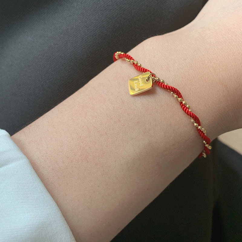 Buddha Stones Red String Gold Plated Copper Good Luck Strength Bracelet Bracelet BS 18