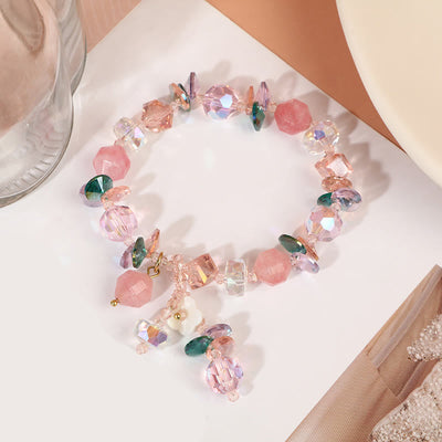 Bracelet Foviel douceur fleur cristaux rose, vert et blanc
