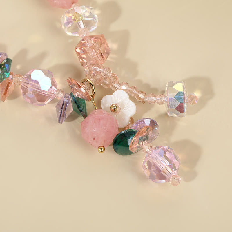 Bracelet Foviel douceur fleur cristaux rose, vert et blanc