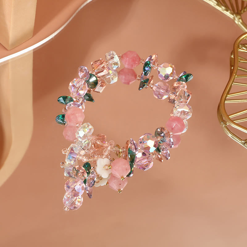 Bracelet Foviel douceur fleur cristaux rose, vert et blanc