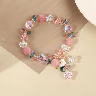 Bracelet Foviel douceur fleur cristaux rose, vert et blanc