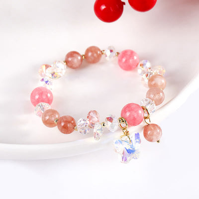 Bracelet amour papillon en quartz fraise, cristal blanc et cristal rose Foviel