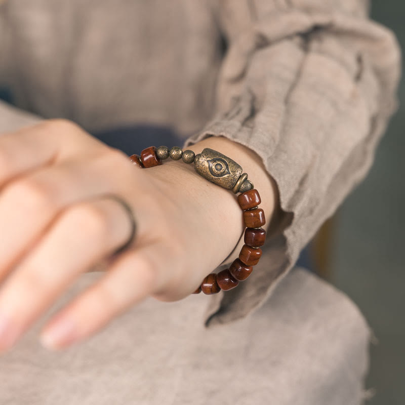 Bracelet de force avec pendentif conique en cuivre en forme de perle Dzi Foviel Bone