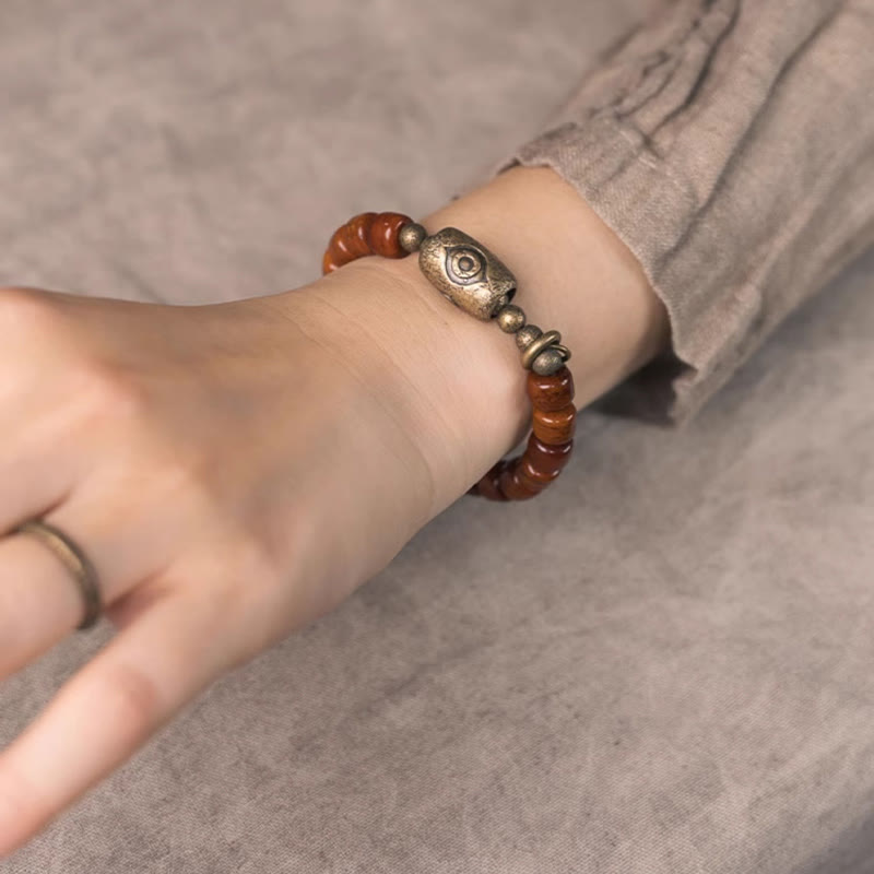 Bracelet de force avec pendentif conique en cuivre en forme de perle Dzi Foviel Bone