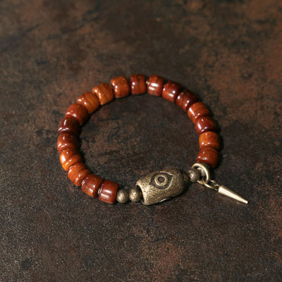 Bracelet de force avec pendentif conique en cuivre en forme de perle Dzi Foviel Bone