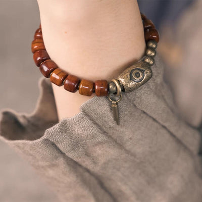 Bracelet de force avec pendentif conique en cuivre en forme de perle Dzi Foviel Bone