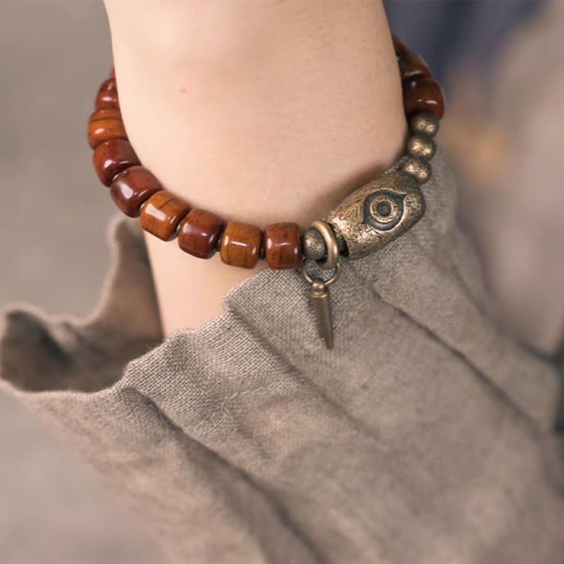 Bracelet de force avec pendentif conique en cuivre en forme de perle Dzi Foviel Bone
