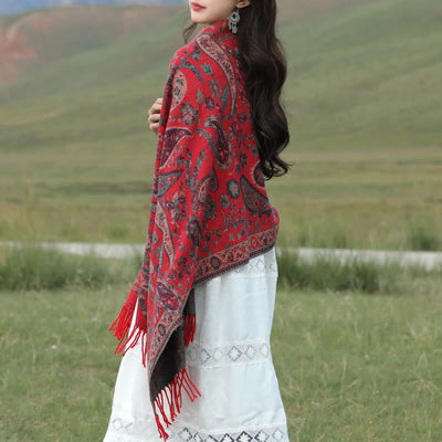 Buddha Stones Tibetan Cashew Flowers Leaves Vine Tassels Shawl Fall Winter Soft Cozy Scarf Wrap - image 2