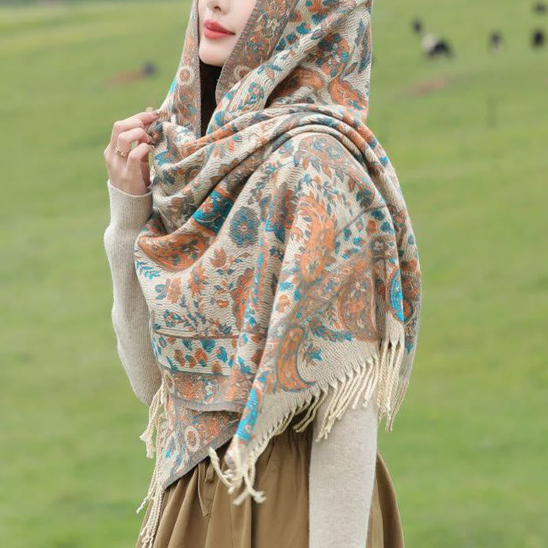 Buddha Stones Tibetan Cashew Flowers Leaves Vine Tassels Shawl Fall Winter Soft Cozy Scarf Wrap - image 16