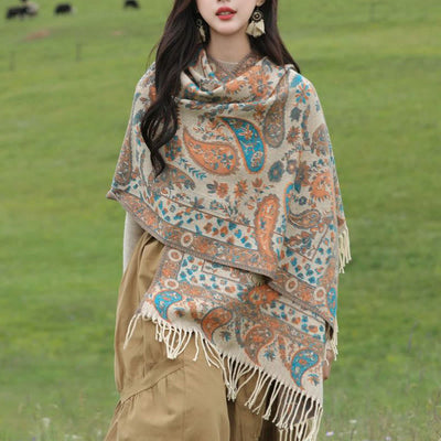 Buddha Stones Tibetan Cashew Flowers Leaves Vine Tassels Shawl Fall Winter Soft Cozy Scarf Wrap - image 19