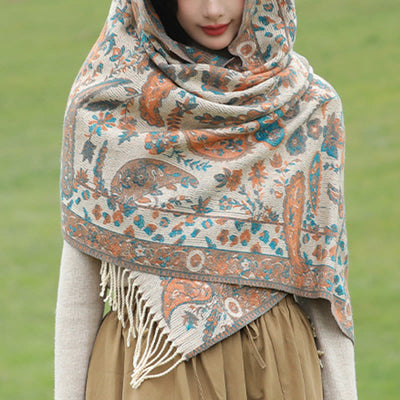 Buddha Stones Tibetan Cashew Flowers Leaves Vine Tassels Shawl Fall Winter Soft Cozy Scarf Wrap - image 20