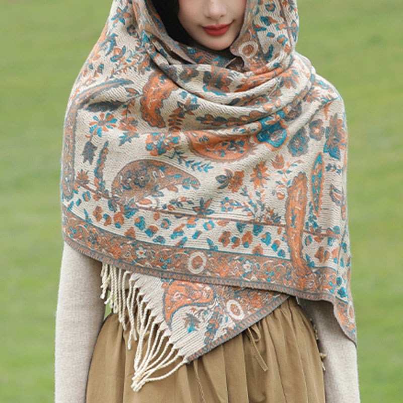 Buddha Stones Tibetan Cashew Flowers Leaves Vine Tassels Shawl Fall Winter Soft Cozy Scarf Wrap - image 20