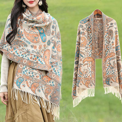 Buddha Stones Tibetan Cashew Flowers Leaves Vine Tassels Shawl Fall Winter Soft Cozy Scarf Wrap - image 22