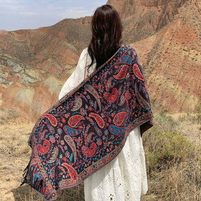 Buddha Stones Tibetan Cashew Flowers Leaves Vine Tassels Shawl Fall Winter Soft Cozy Scarf Wrap - image 30