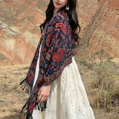 Buddha Stones Tibetan Cashew Flowers Leaves Vine Tassels Shawl Fall Winter Soft Cozy Scarf Wrap - image 29