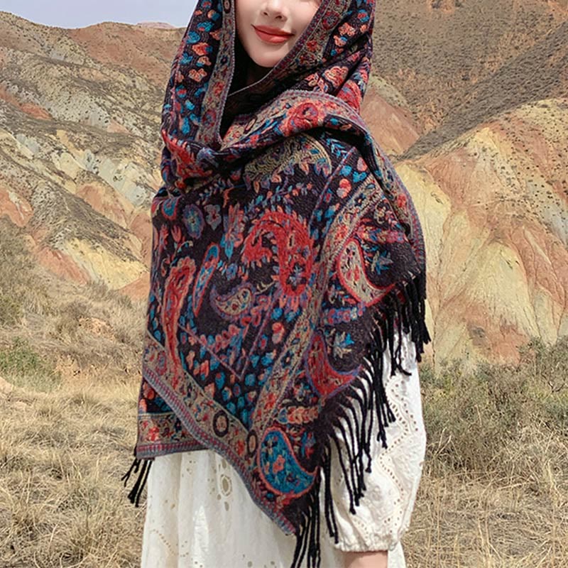 Buddha Stones Tibetan Cashew Flowers Leaves Vine Tassels Shawl Fall Winter Soft Cozy Scarf Wrap - image 31