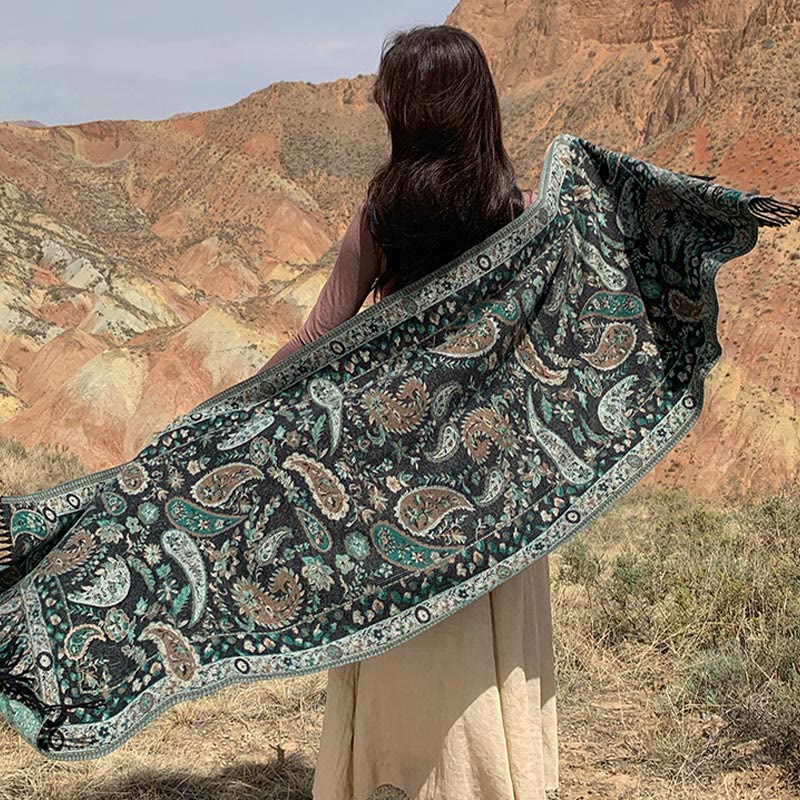 Buddha Stones Tibetan Cashew Flowers Leaves Vine Tassels Shawl Fall Winter Soft Cozy Scarf Wrap - image 35