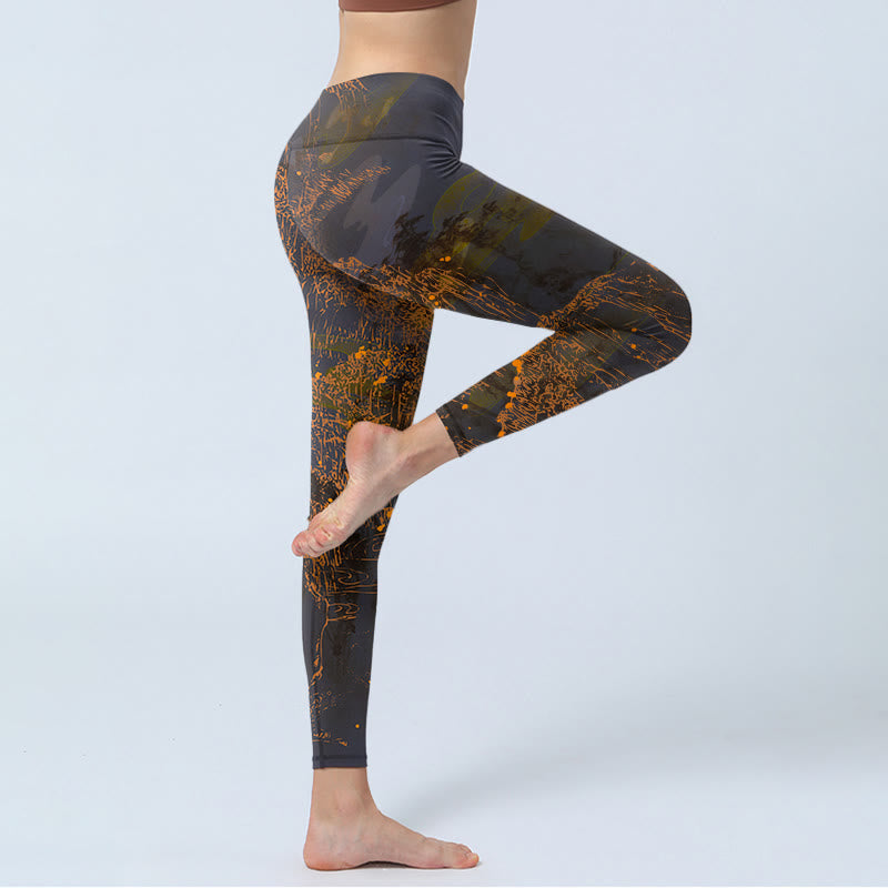 Buddha Stones Golden Mountains Clouds Print Gym Leggings Women's Yoga Pants - image 3