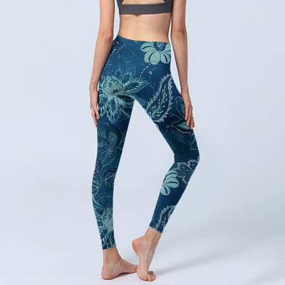 Buddha Stones Blue Flowers Print Sports Fitness Leggings Women's Yoga Pants - image 5