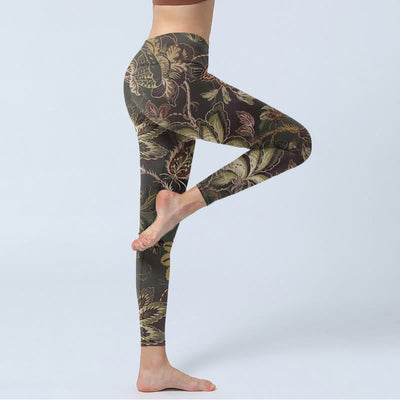 Buddha Stones Olive Florals Print Sports Fitness Leggings Women's Yoga Pants - image 3