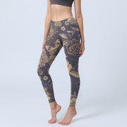 Foviel Pfingstrose Blätter Blütenstand Drucken Gym Fitness Leggings Damen Yoga Hose