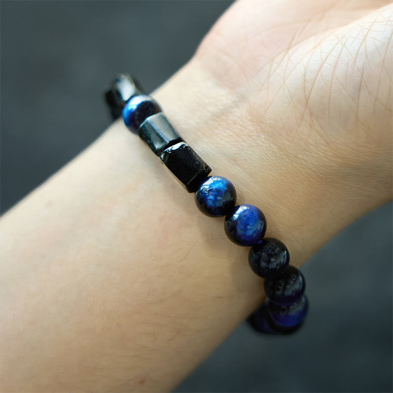 Foviel Blue Tiger Eye Black Tourmaline Strength Bracelet