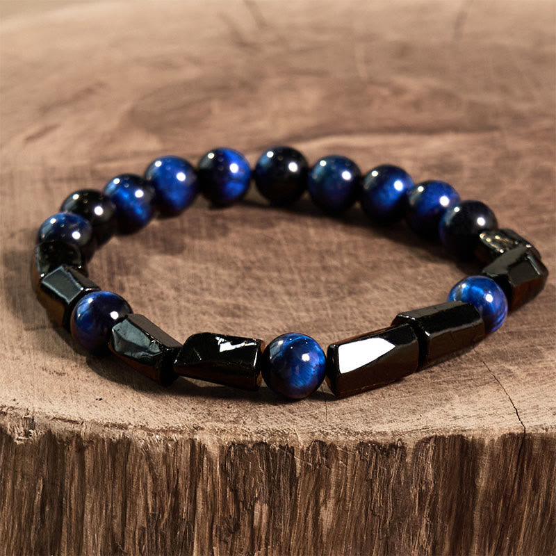Foviel Blau Tigerauge Schwarze Turmalin Stärke Armband
