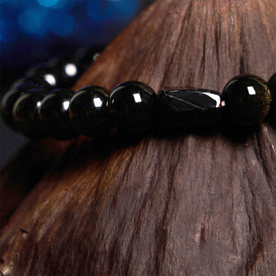 Bracelet de richesse en obsidienne dorée et tourmaline noire Foviel